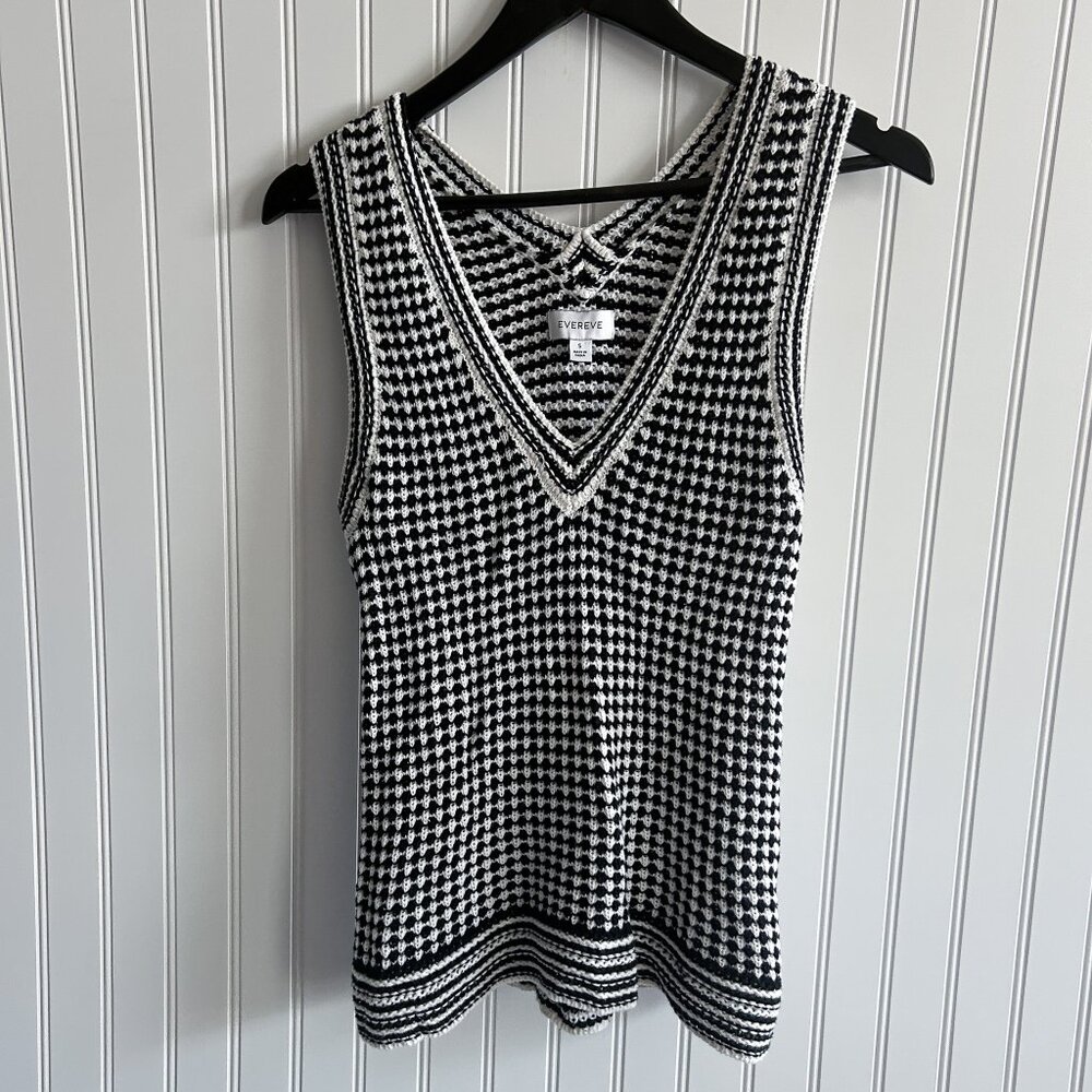 Evereve Black & White Houndstooth Knit Vest Size Small - Picture 1 of 4